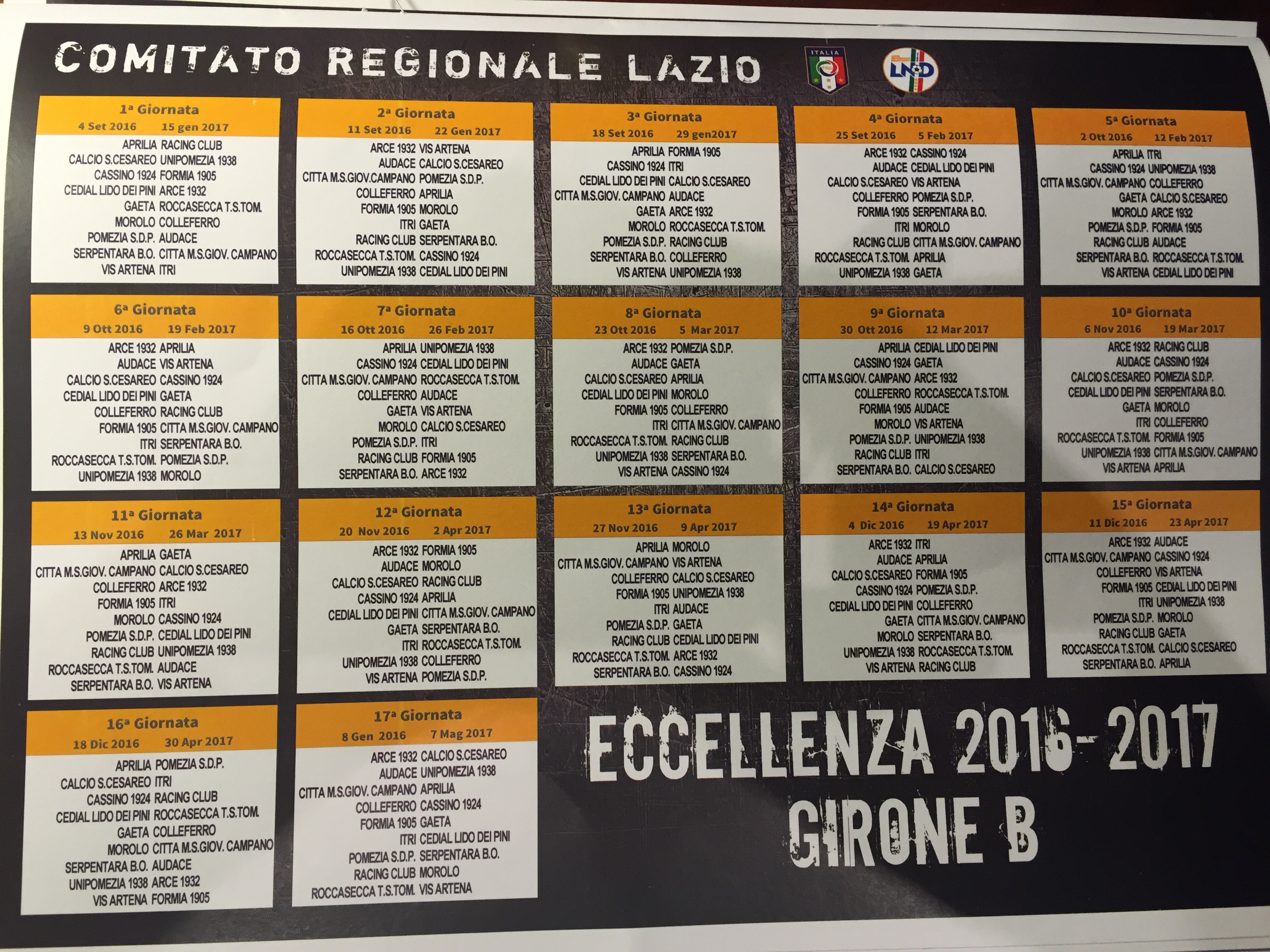 I calendari completi di Eccellenza, Promozione e Juniores Elite