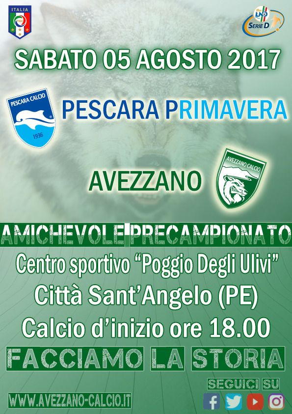 Avezzano Calcio: sabato 5 agosto amichevole con la Primavera del Pescara
