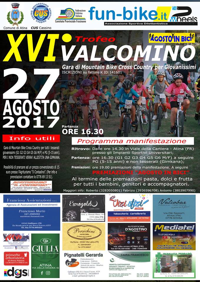 XVI Trofeo Valcomino: Gara di Mountain Bike Cross Country per Giovanissimi