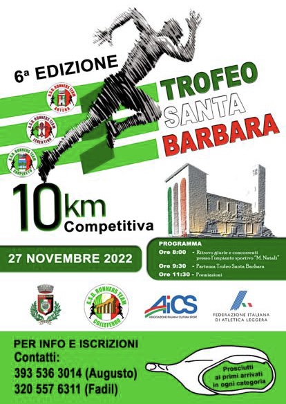Runners Team Colleferro, il 27 novembre il “Trofeo Santa Barbara”