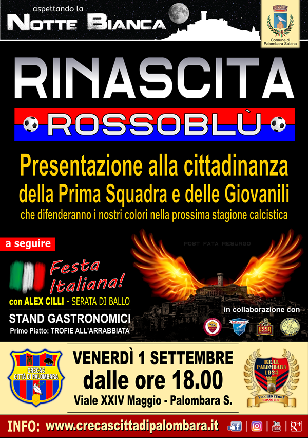 Rinascita Rossoblù: presentazione CreCas e Real Palombara, venerdì 1°settembre la presentazione