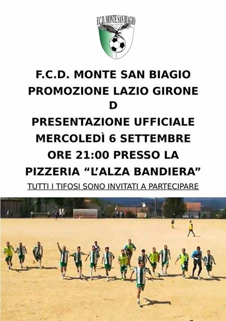 FCD Monte San Biagio: mercoledì 6 settembre la presentazione della squadra biancoverde