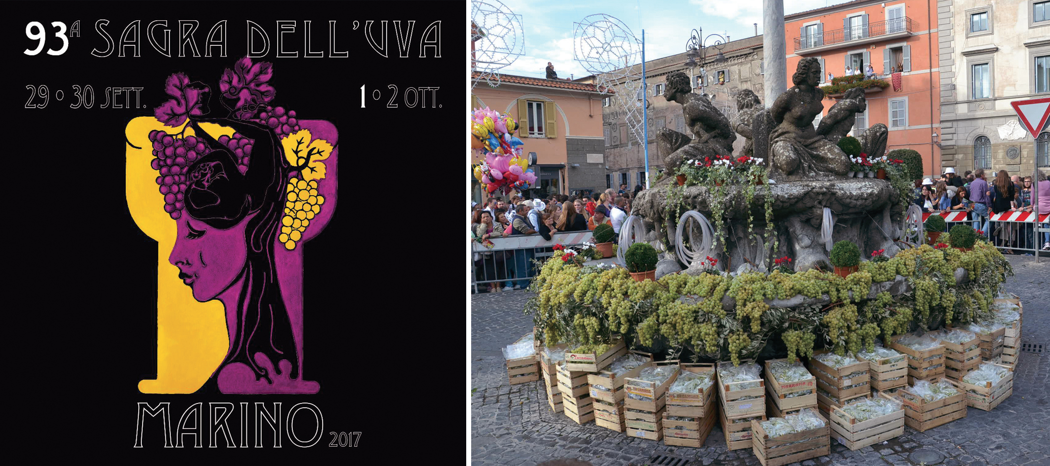 Benvenuti a Marino La sorridente città del vino ospita, dal 29 settembre al 2 ottobre, la 93° Sagra dell’uva. Tantissimi gli appuntamenti dal corteo storico al miracolo delle fontane che danno vino
