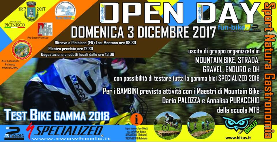 Ciclismo: domenica 3 dicembre a Picinisco l’Open Day Fun Bike