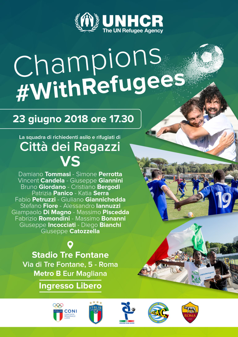 Champions #WithRefugees: il 23 giugno partita di beneficenza al Tre Fontane